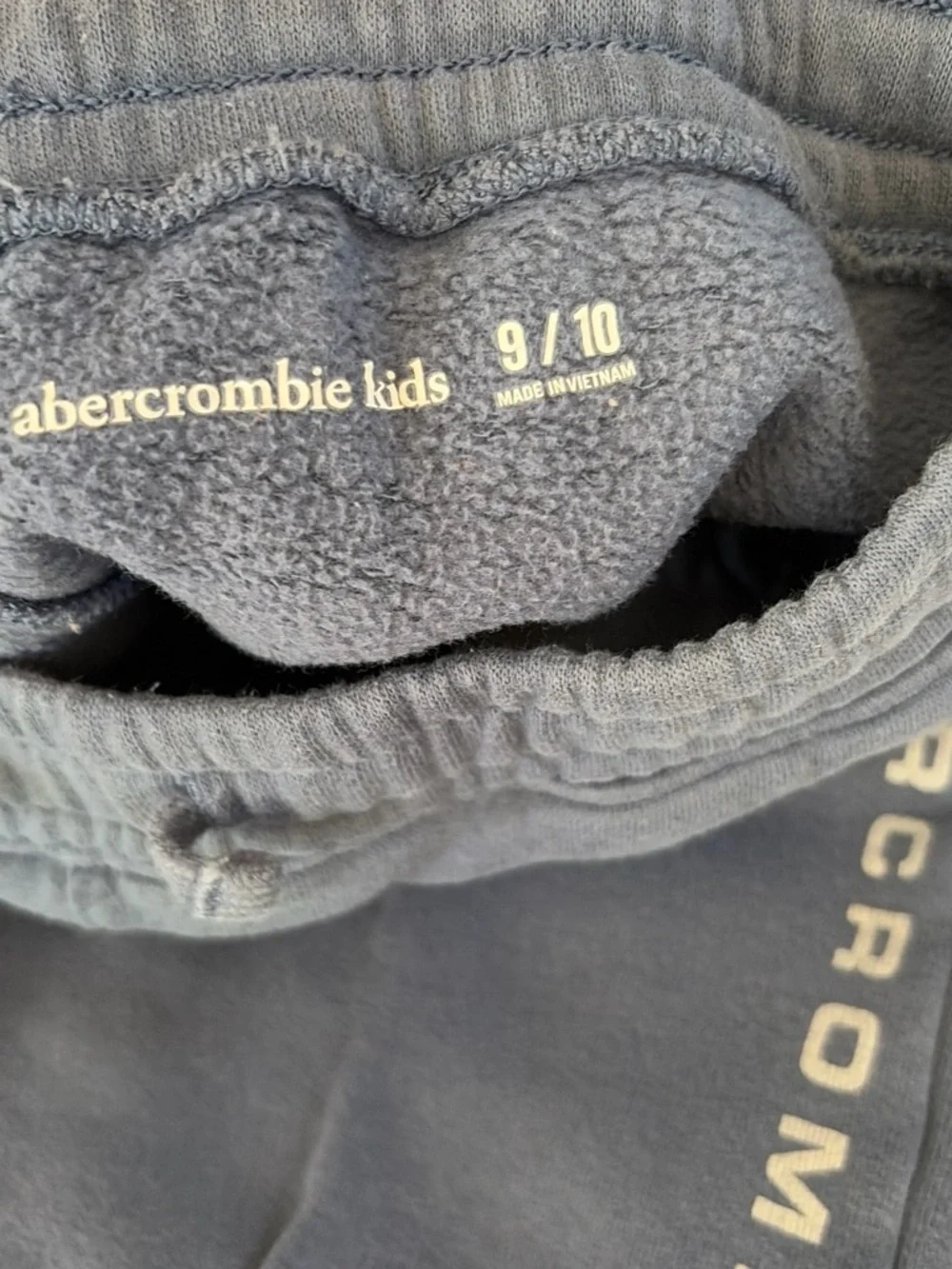 abercrombie kids navy fleece joggers with side logo